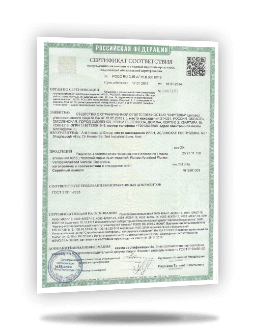 Russian GOST standard certificate for Anit